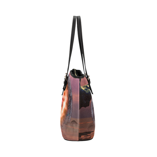 Dolphin jumping by a gate Leather Tote Bag/Small (Model 1651)