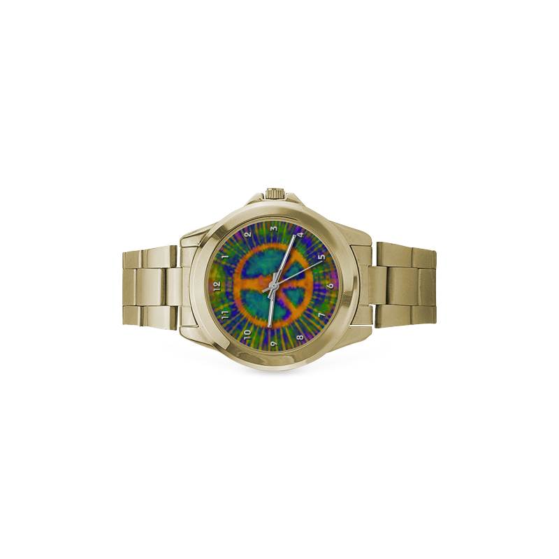 Psychedelic Tie Dye Trippy Peace Sign Custom Gilt Watch(Model 101)