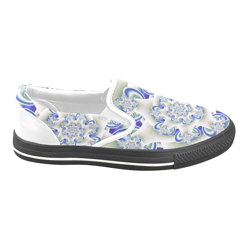Frosted Blue Brago Mitchell Fractal Abstract Women's Unusual Slip-on Canvas Shoes (Model 019)