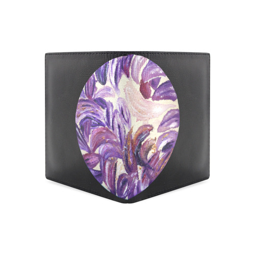 Purple Leaves with Gold Flakes Men's Leather Wallet (Model 1612)