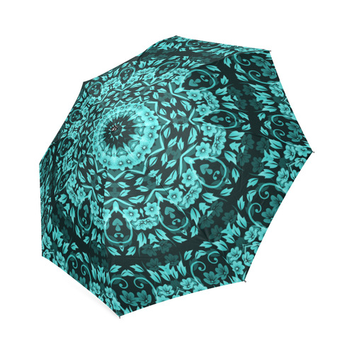 Teal Floral Mandala  Flowers Foldable Umbrella (Model U01)