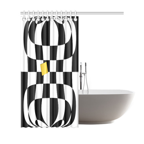 Dropout Yellow Black and White Distorted Check Shower Curtain 69"x72"