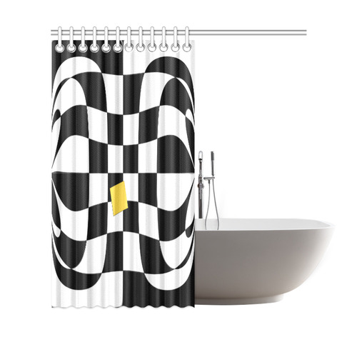 Dropout Yellow Black and White Distorted Check Shower Curtain 69"x70"