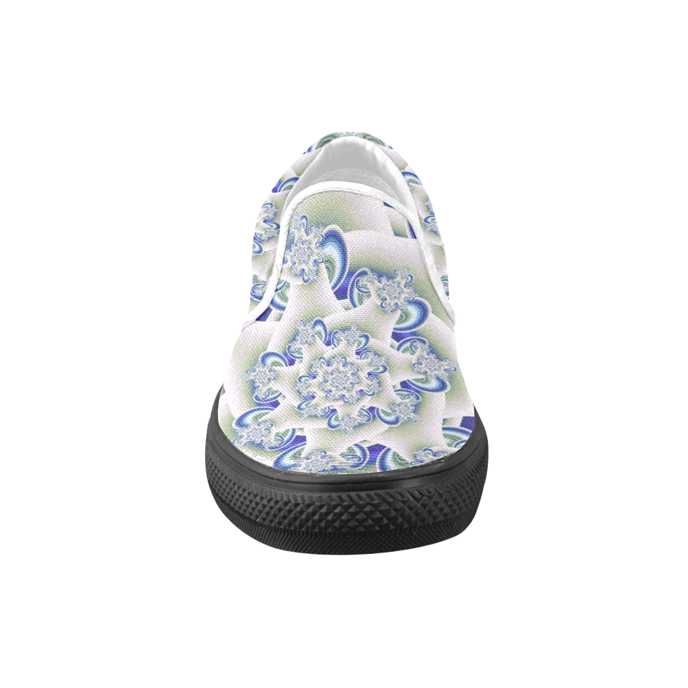 Frosted Blue Brago Mitchell Fractal Abstract Women's Unusual Slip-on Canvas Shoes (Model 019)