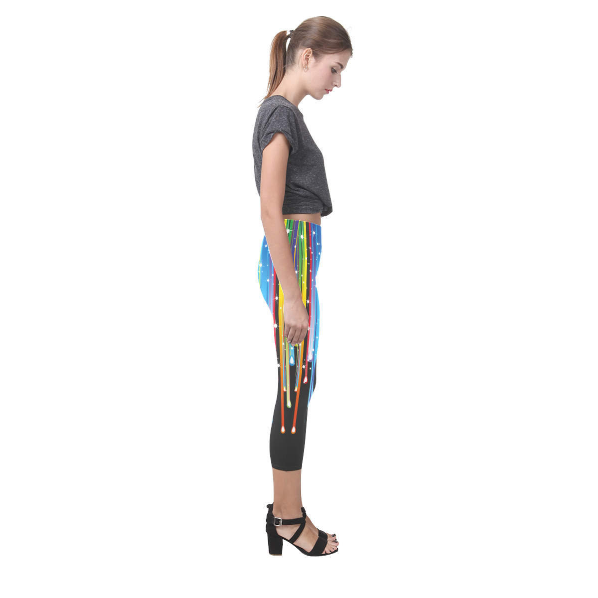 Colorful Stripes and Drops Capri Legging (Model L02)