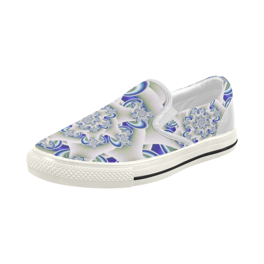 Frosted Blue Brago Mitchell Fractal Abstract Women's Slip-on Canvas Shoes (Model 019)