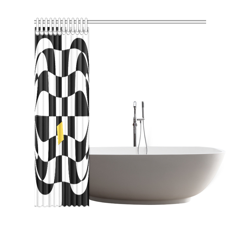 Dropout Yellow Black and White Distorted Check Shower Curtain 69"x70"