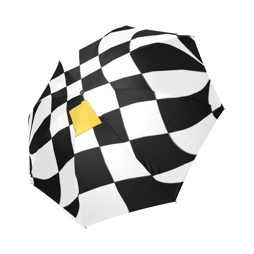 Dropout Yellow Black and White Distorted Check Foldable Umbrella (Model U01)
