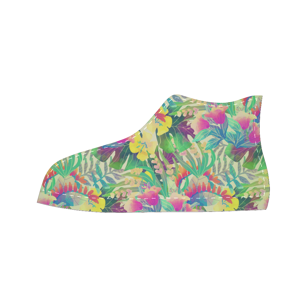 Beautiful Tropical Flowers Watercolor Pattern Women's Classic High Top Canvas Shoes (Model 017)