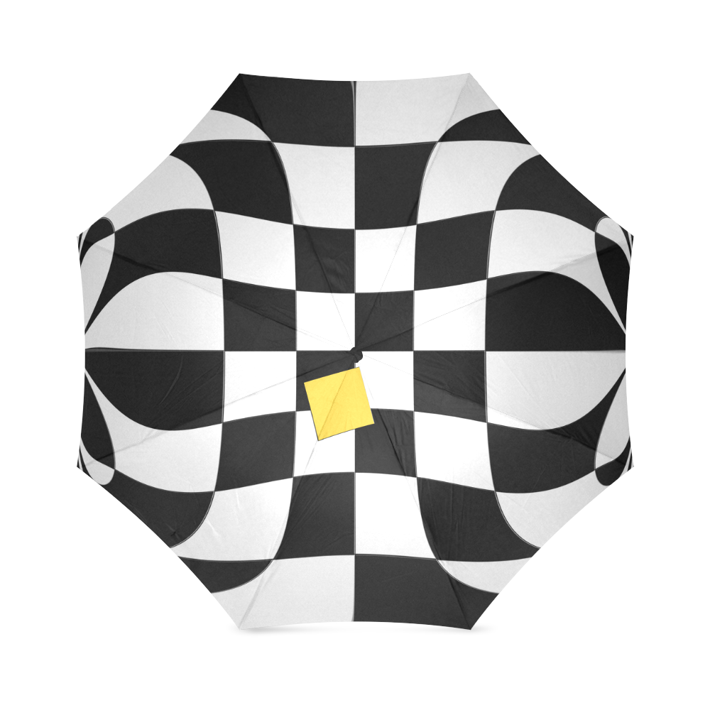 Dropout Yellow Black and White Distorted Check Foldable Umbrella (Model U01)