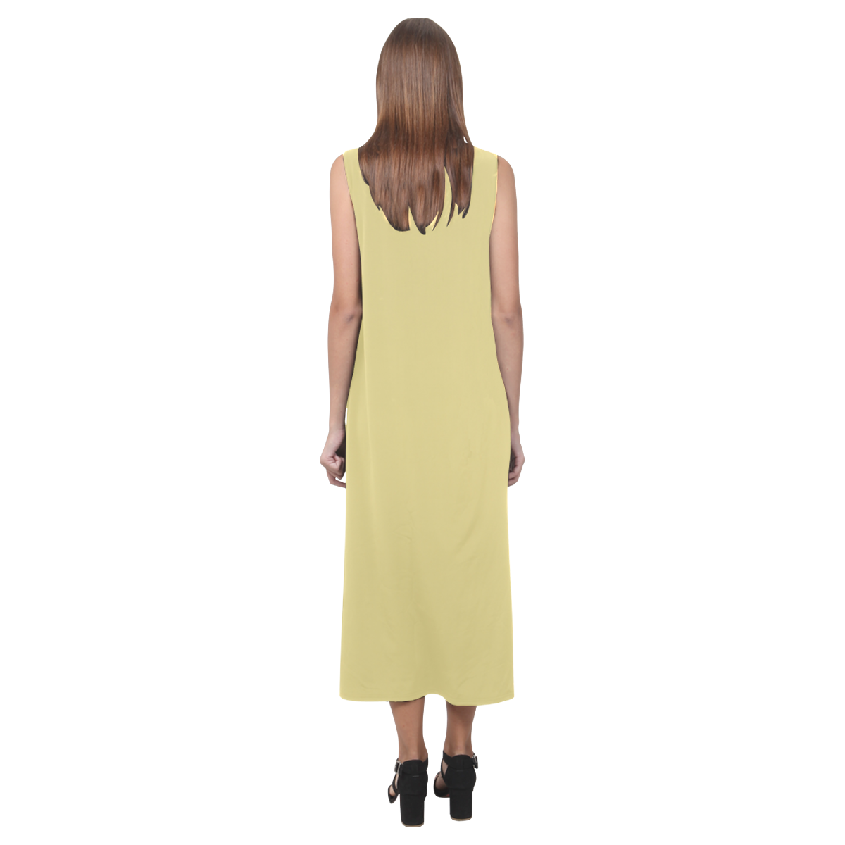 Custard Phaedra Sleeveless Open Fork Long Dress (Model D08)