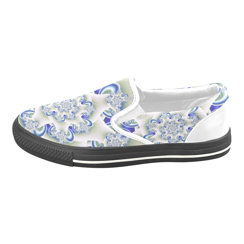 Frosted Blue Brago Mitchell Fractal Abstract Women's Unusual Slip-on Canvas Shoes (Model 019)