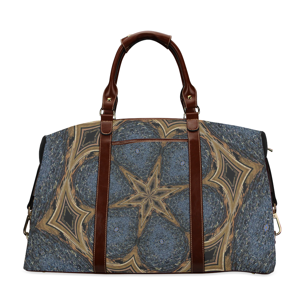 Denim & Leather Flower Classic Travel Bag (Model 1643)