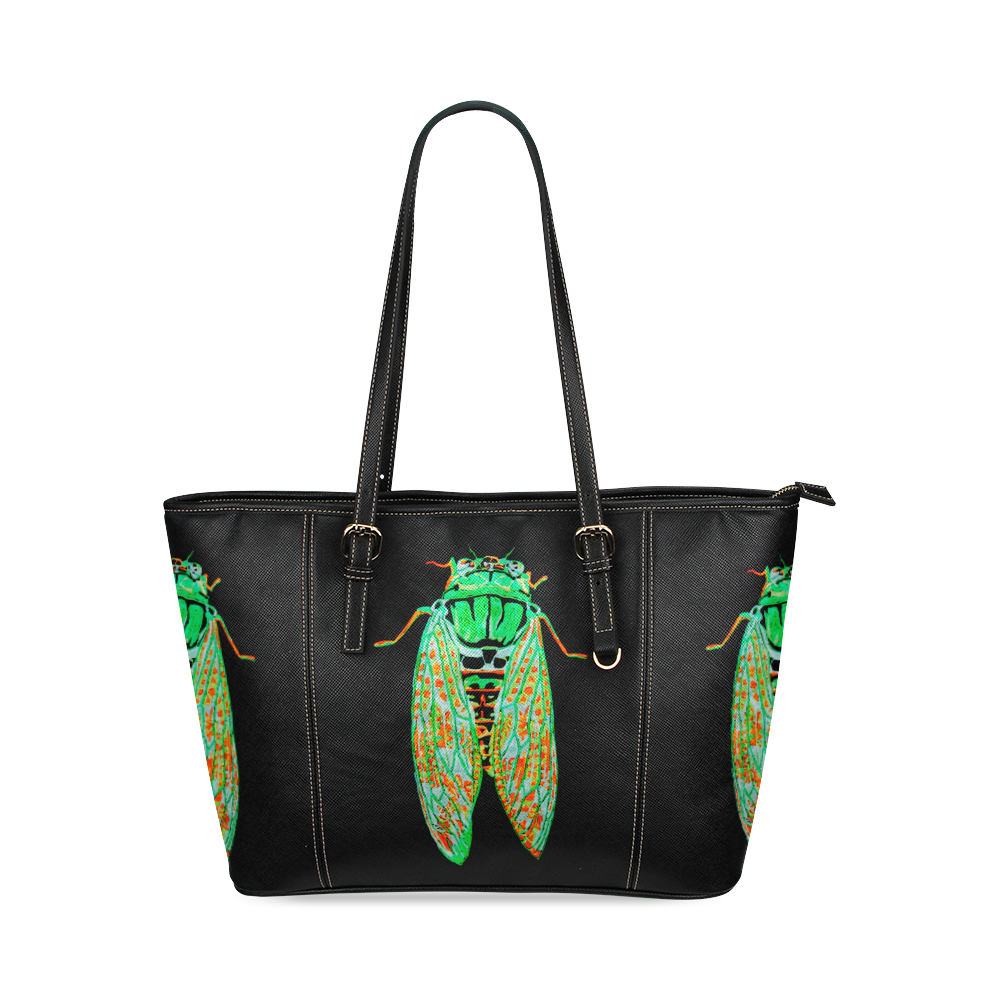 cicada inverted leather tote bag Leather Tote Bag/Large (Model 1640)