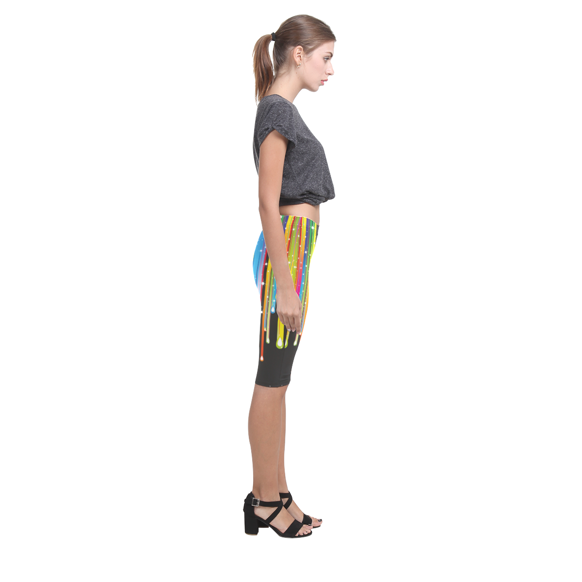 Colorful Stripes and Drops Hestia Cropped Leggings (Model L03)