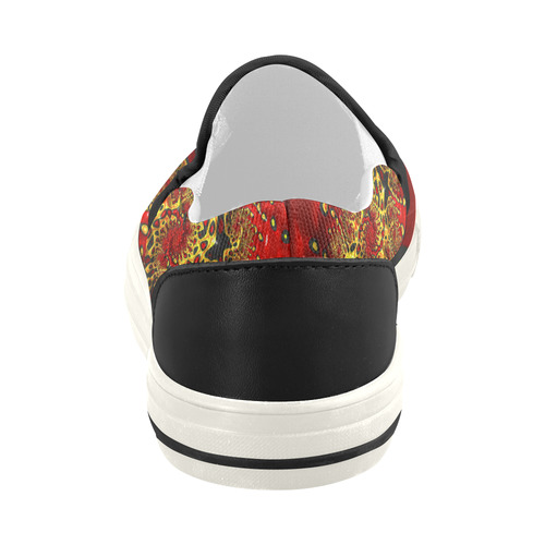 Red Yellow Black Fine Fractal Art Women's Slip-on Canvas Shoes (Model 019)