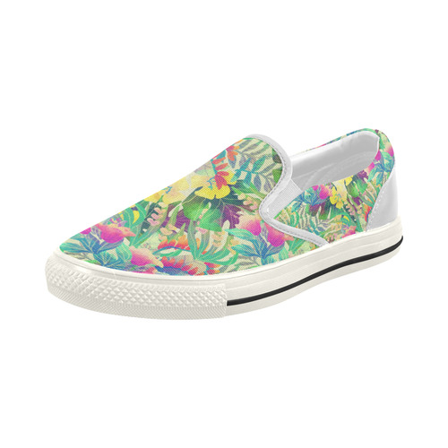 Beautiful Tropical Flowers Watercolor Pattern Women's Slip-on Canvas Shoes (Model 019)