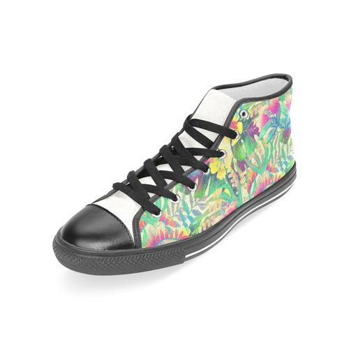 Beautiful Tropical Flowers Watercolor Pattern Women's Classic High Top Canvas Shoes (Model 017)