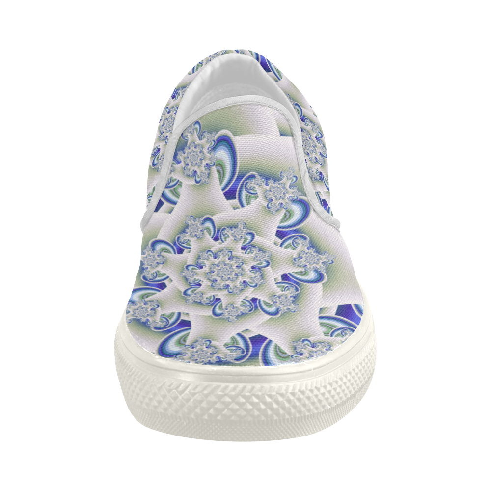 Frosted Blue Brago Mitchell Fractal Abstract Women's Slip-on Canvas Shoes (Model 019)