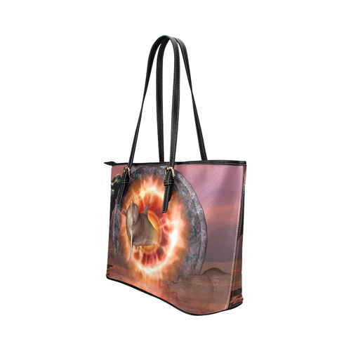 Dolphin jumping by a gate Leather Tote Bag/Small (Model 1651)