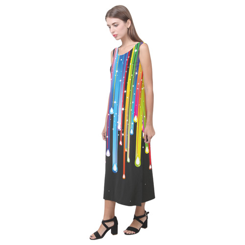 Colorful Stripes and Drops Phaedra Sleeveless Open Fork Long Dress (Model D08)