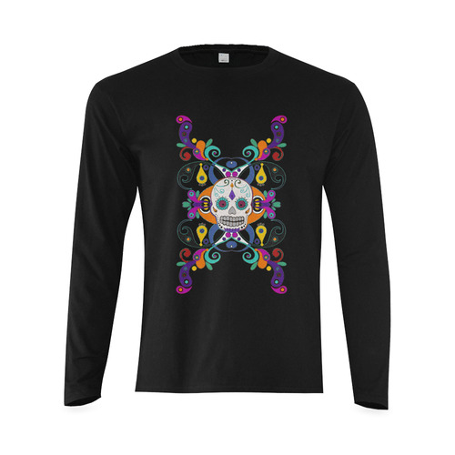 Día De Los Muertos Skull Ornaments Sunny Men's T-shirt (long-sleeve) (Model T08)