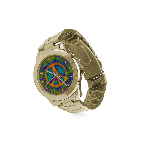 Psychedelic Tie Dye Trippy Peace Sign Custom Gilt Watch(Model 101)