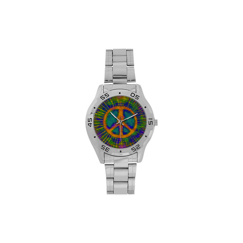 Psychedelic Tie Dye Trippy Peace Sign Men's Stainless Steel Analog Watch(Model 108)