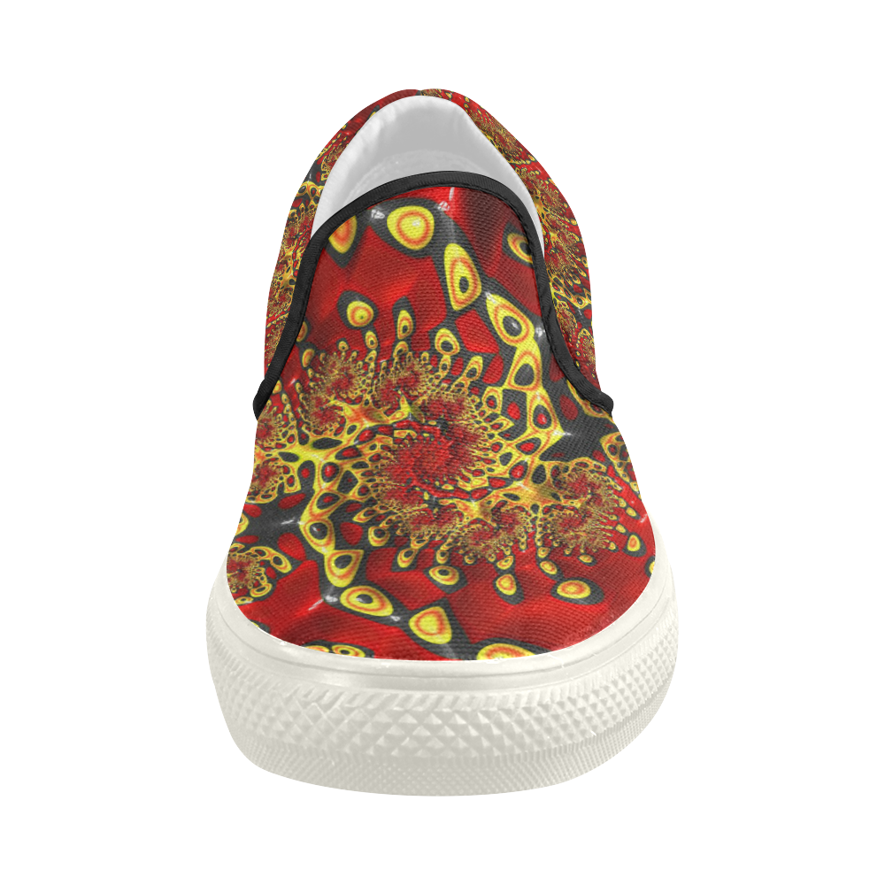 Red Yellow Black Fine Fractal Art Women's Slip-on Canvas Shoes (Model 019)