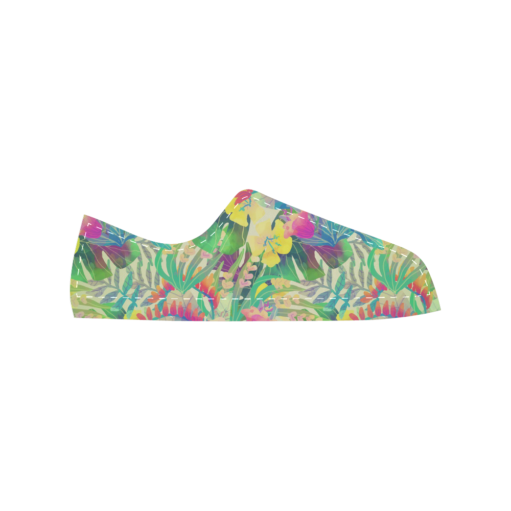 Beautiful Tropical Flowers Watercolor Pattern Women's Classic Canvas Shoes (Model 018)