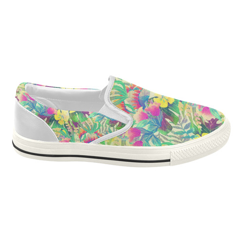 Beautiful Tropical Flowers Watercolor Pattern Women's Slip-on Canvas Shoes (Model 019)
