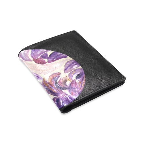 Purple Leaves with Gold Flakes Men's Leather Wallet (Model 1612)