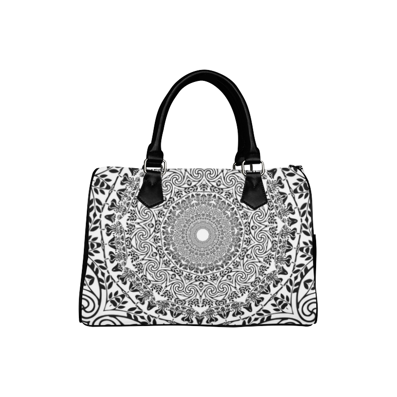 Deep black and white  mandala Boston Handbag (Model 1621)