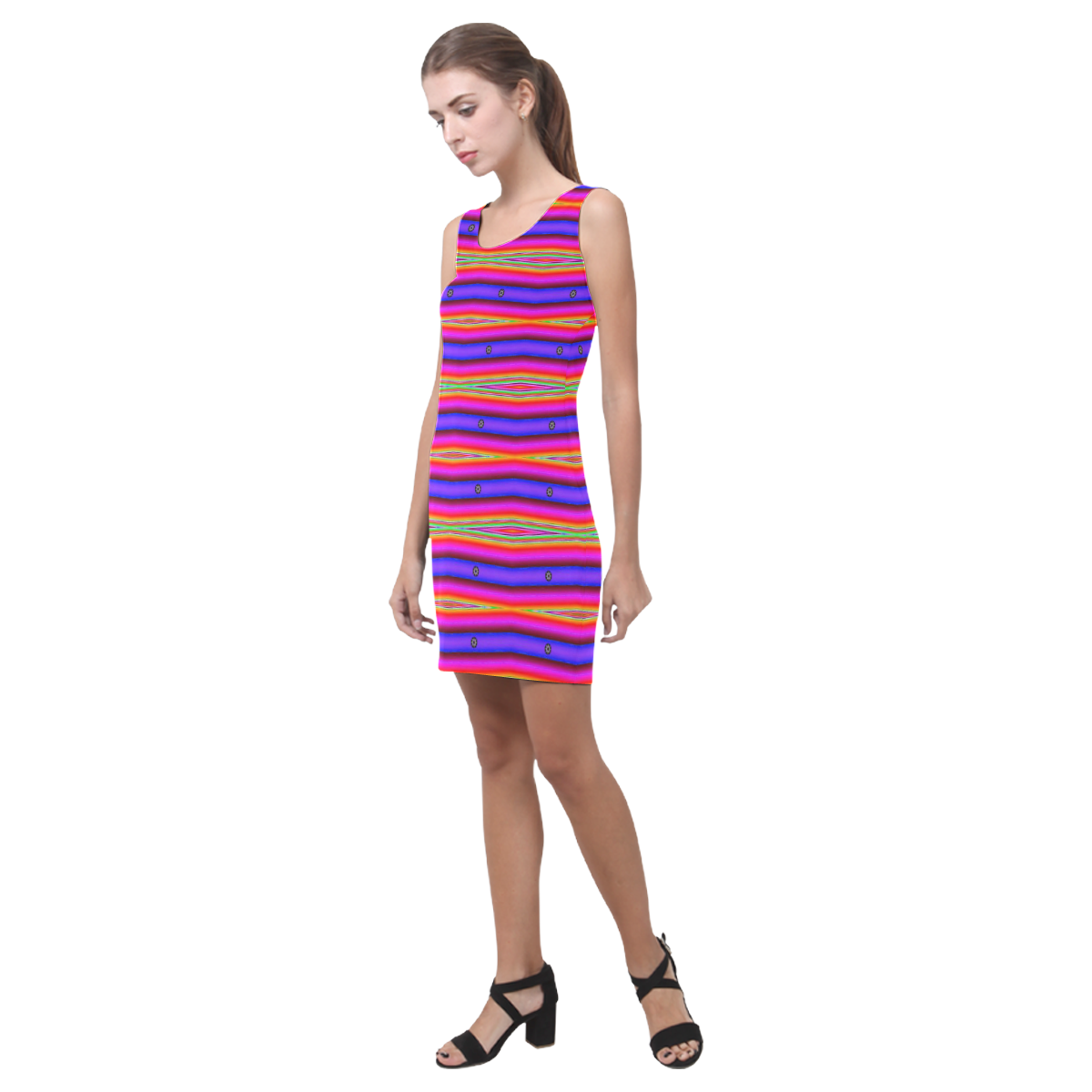 Bright Pink Purple Stripe Abstract Medea Vest Dress (Model D06)