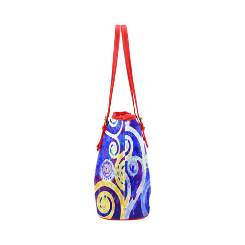 Blue Gold Modern Abstract Nature Tree Leather Tote Bag/Large (Model 1651)