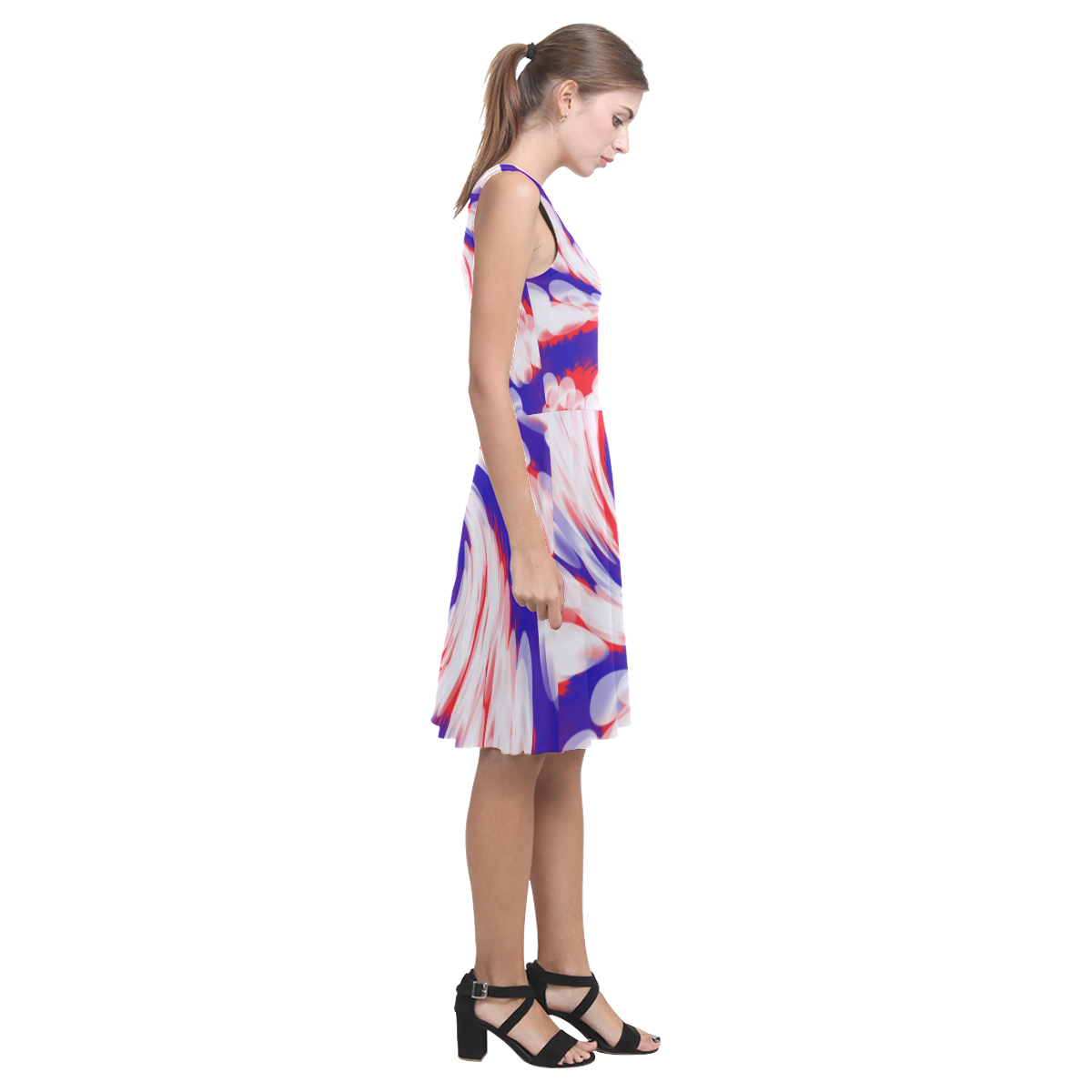 Red White Blue USA Patriotic Abstract Atalanta Casual Sundress(Model D04)