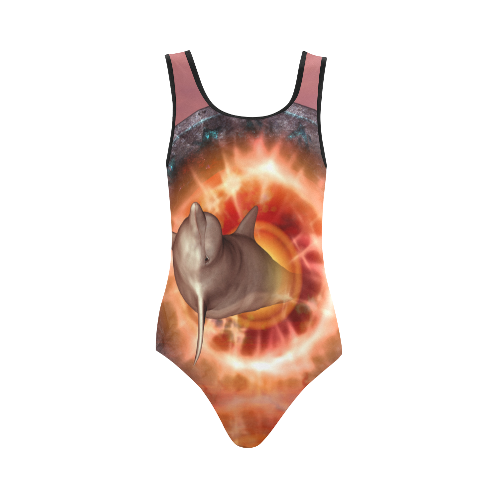 Dolphin jumping by a gate Vest One Piece Swimsuit (Model S04)