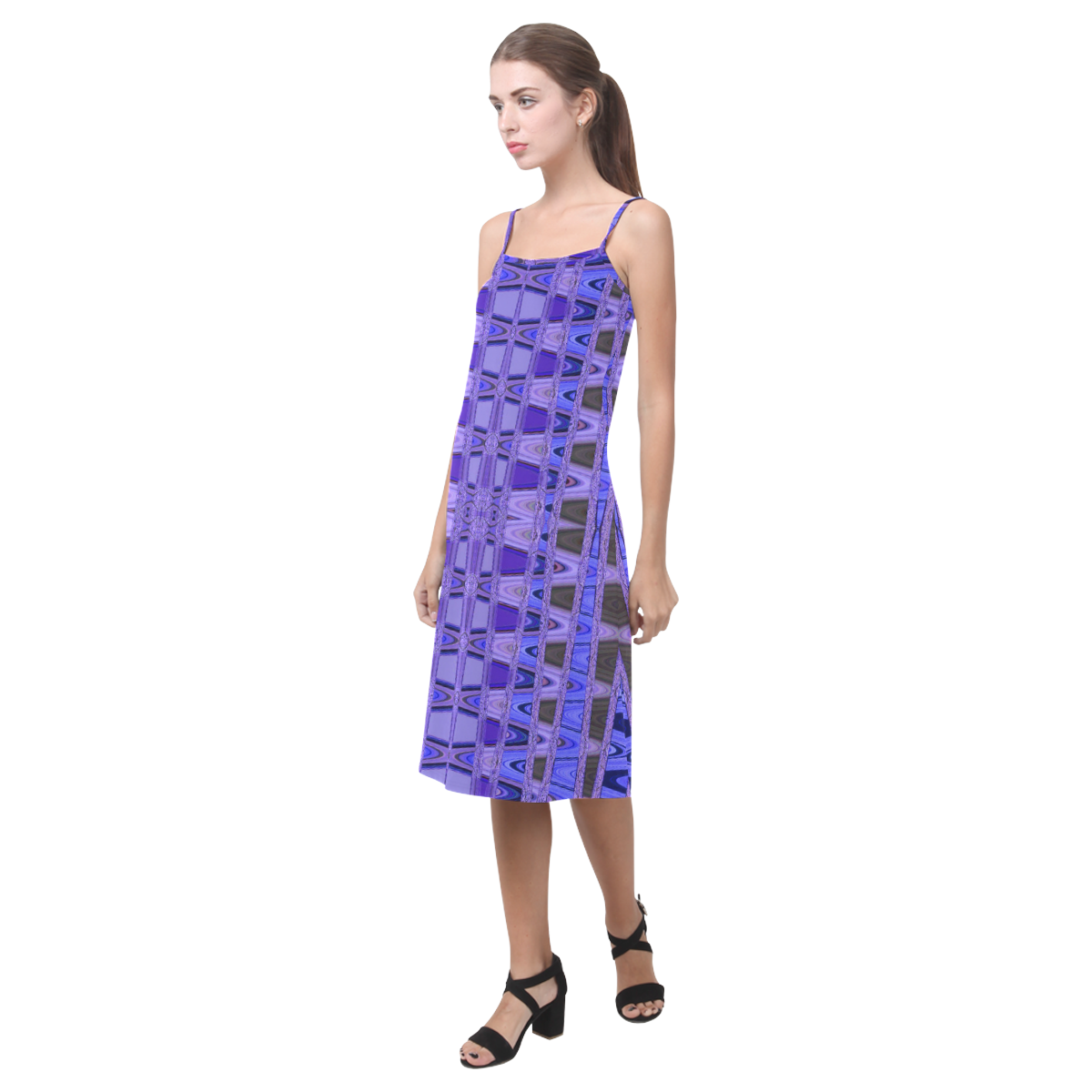 Blue Black Abstract Pattern Alcestis Slip Dress (Model D05)