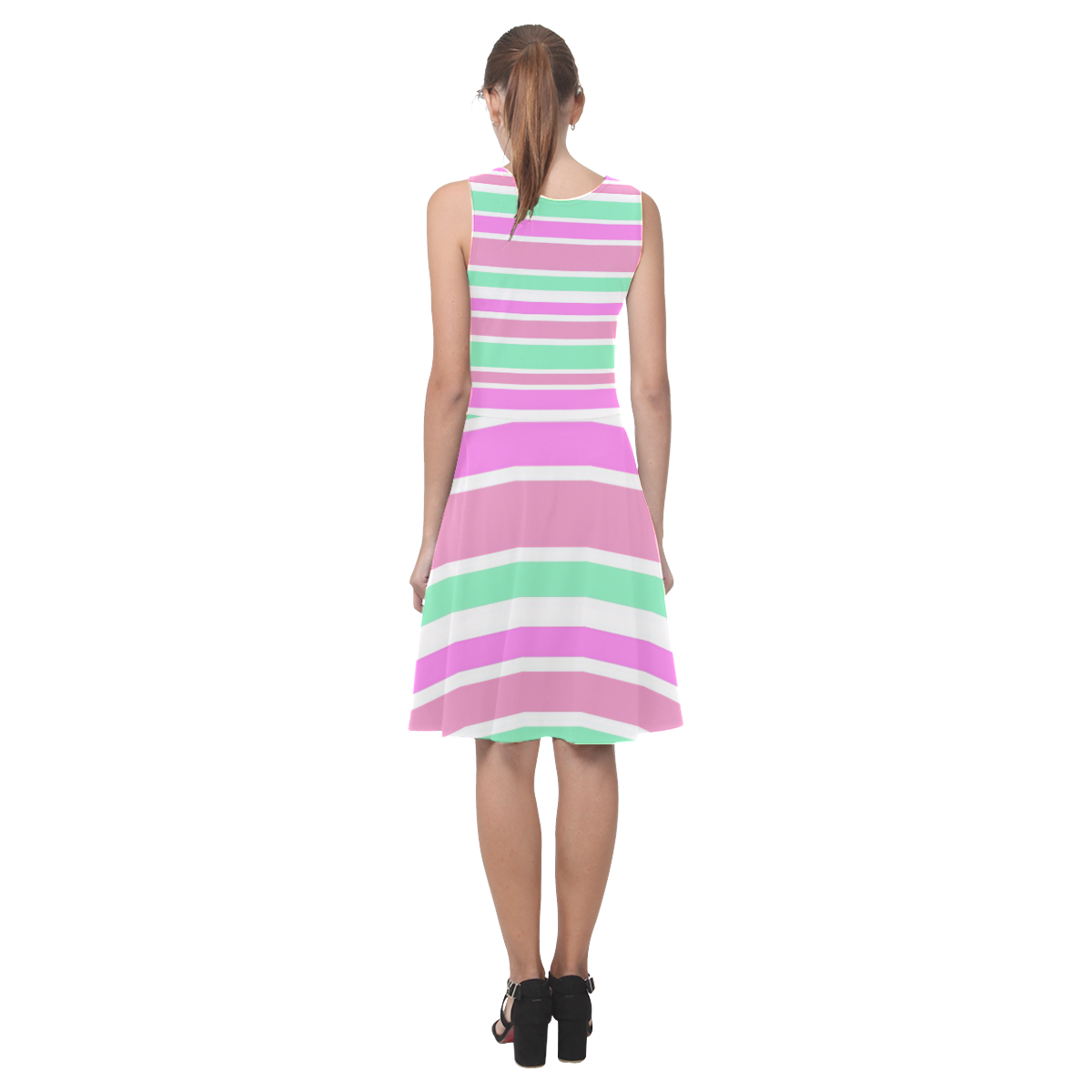 Pink Green Stripes Pattern Atalanta Casual Sundress(Model D04)