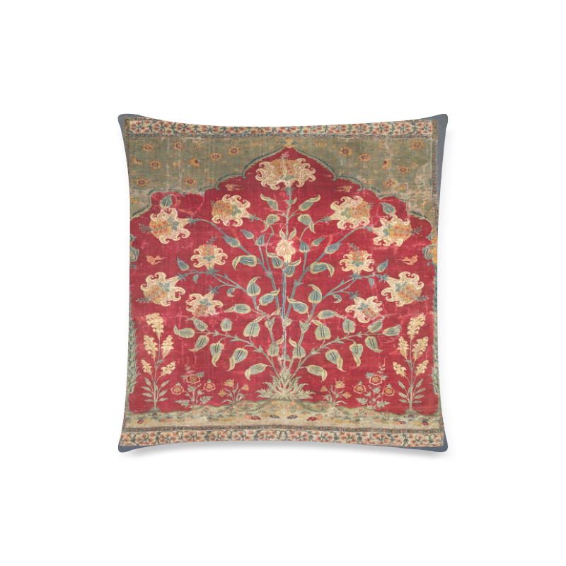 Indian Vintage 17th Century Floral Rug Custom Zippered Pillow Case 18"x18"(Twin Sides)