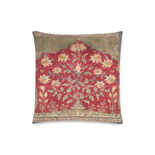 Indian Vintage 17th Century Floral Rug Custom Zippered Pillow Case 18"x18"(Twin Sides)