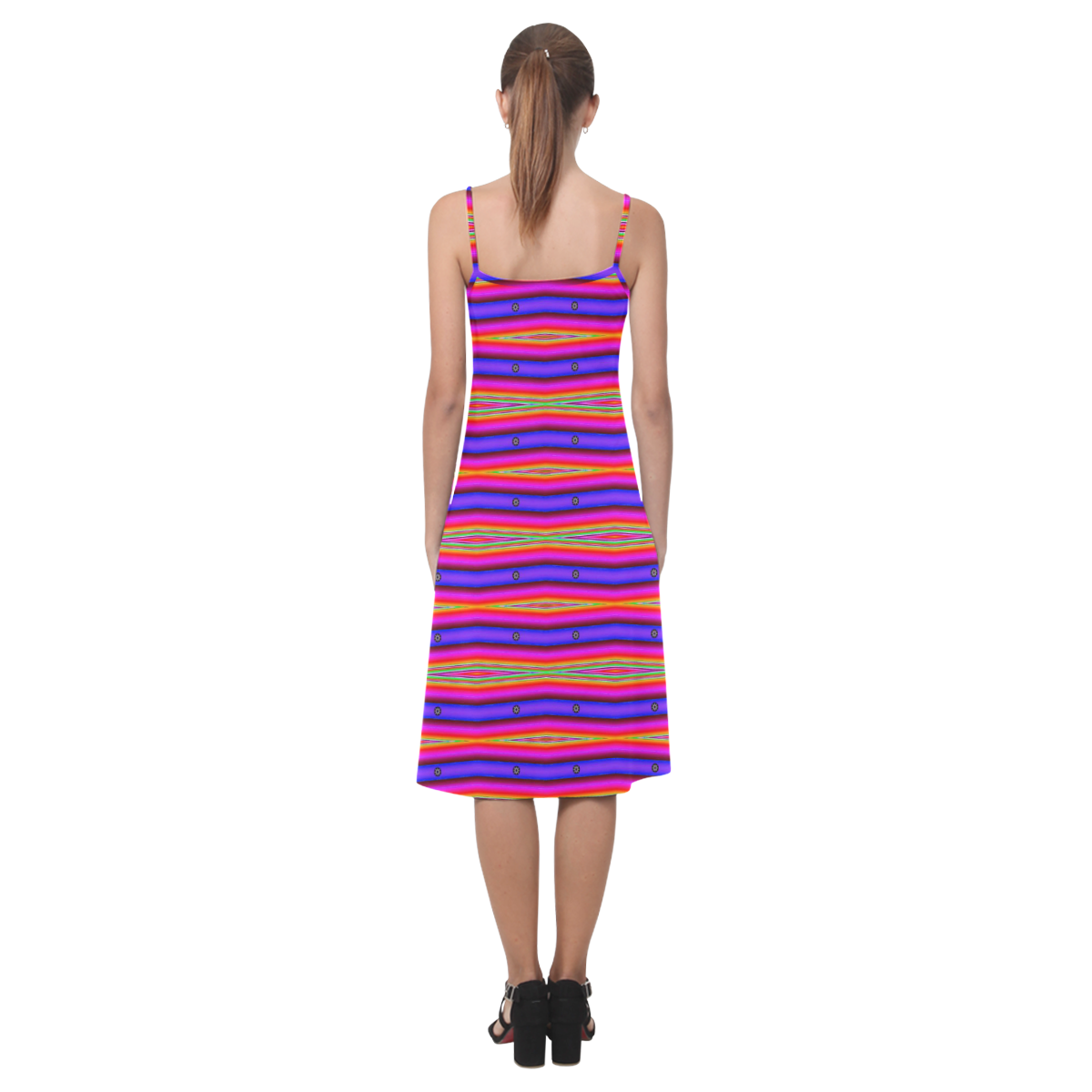 Pink Purple Striped Abstract Alcestis Slip Dress (Model D05)