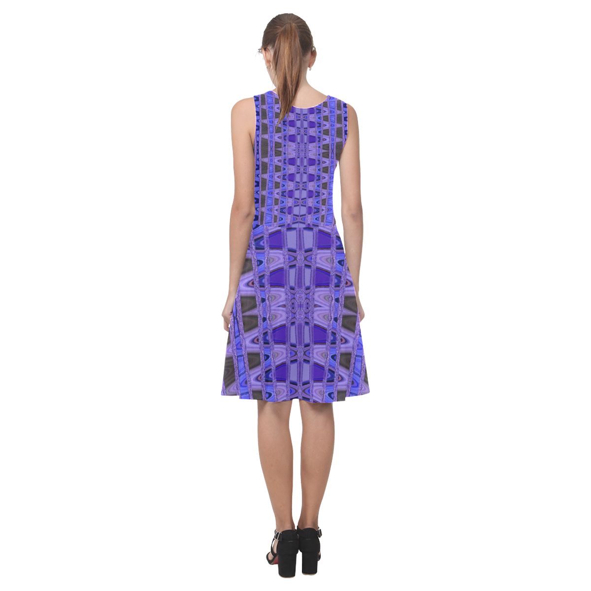 Blue Black Abstract Pattern Atalanta Casual Sundress(Model D04)