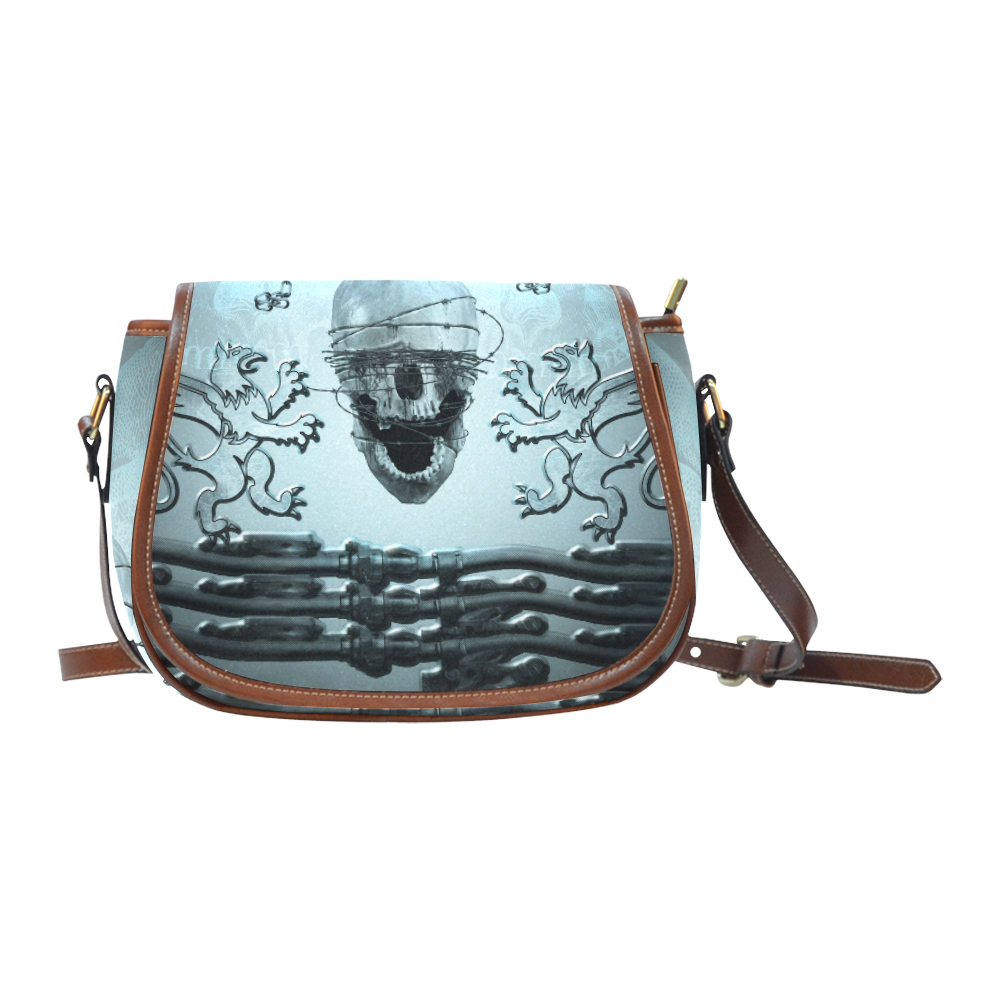 Scary skull with lion Saddle Bag/Small (Model 1649) Full Customization