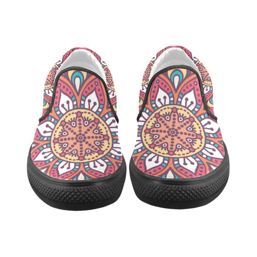 Red Bohemian Mandala Design Women's Unusual Slip-on Canvas Shoes (Model 019)