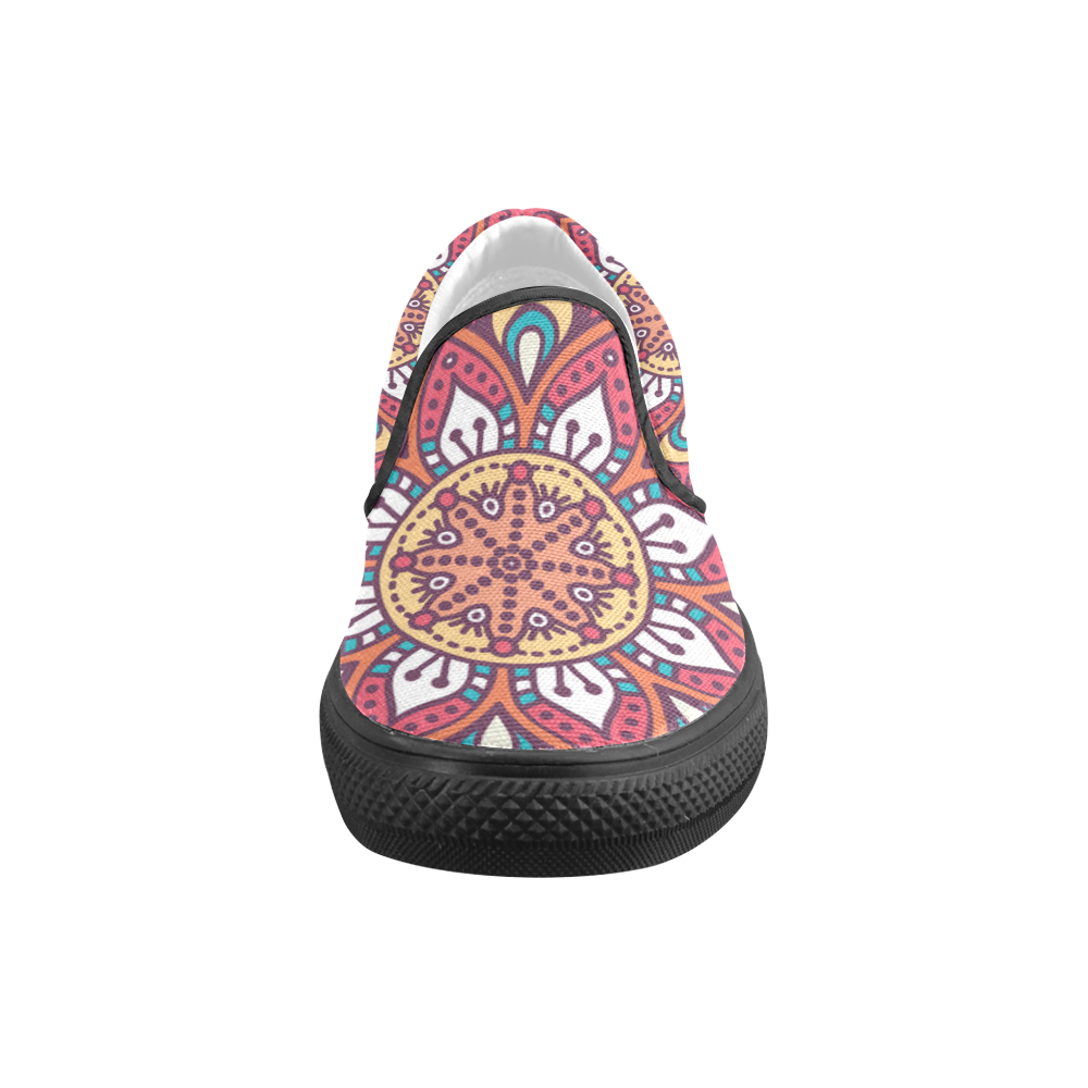 Red Bohemian Mandala Design Women's Unusual Slip-on Canvas Shoes (Model 019)