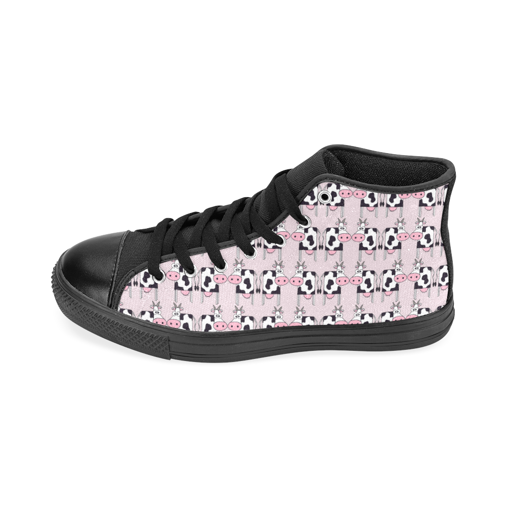 Cow Pattern Men’s Classic High Top Canvas Shoes /Large Size (Model 017)