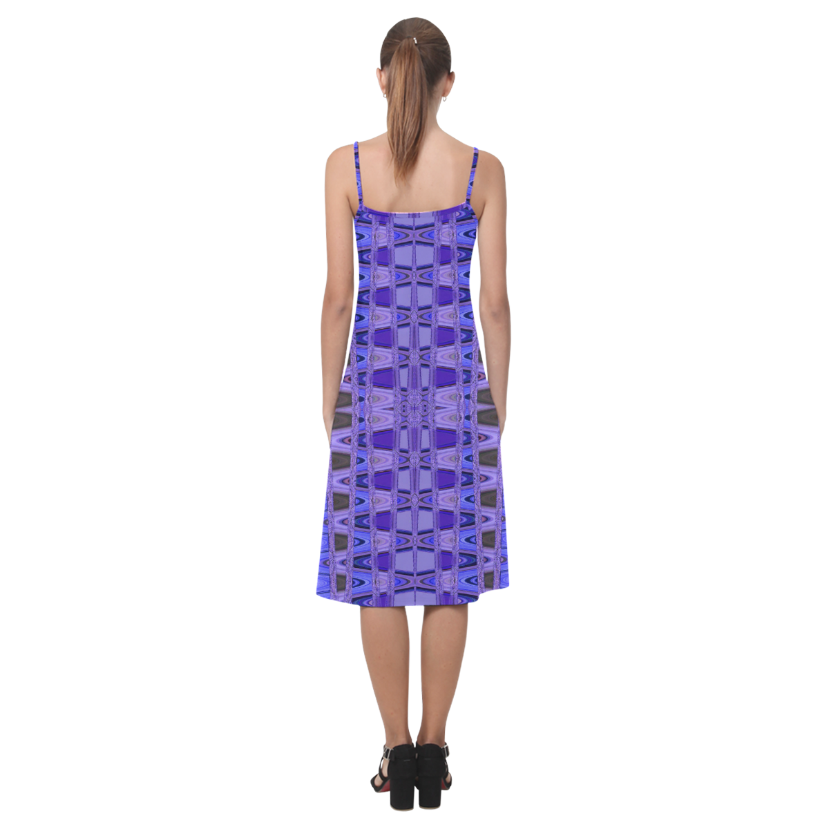 Blue Black Abstract Pattern Alcestis Slip Dress (Model D05)