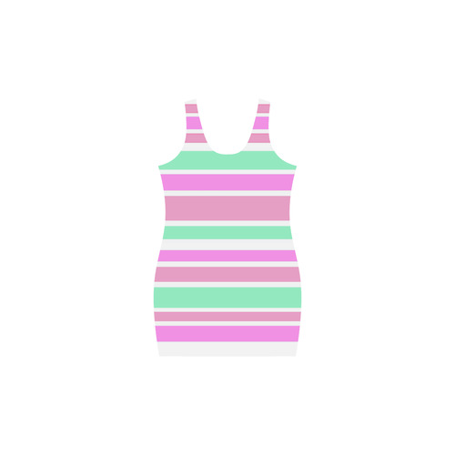 Pink Green Stripes Pattern Medea Vest Dress (Model D06)