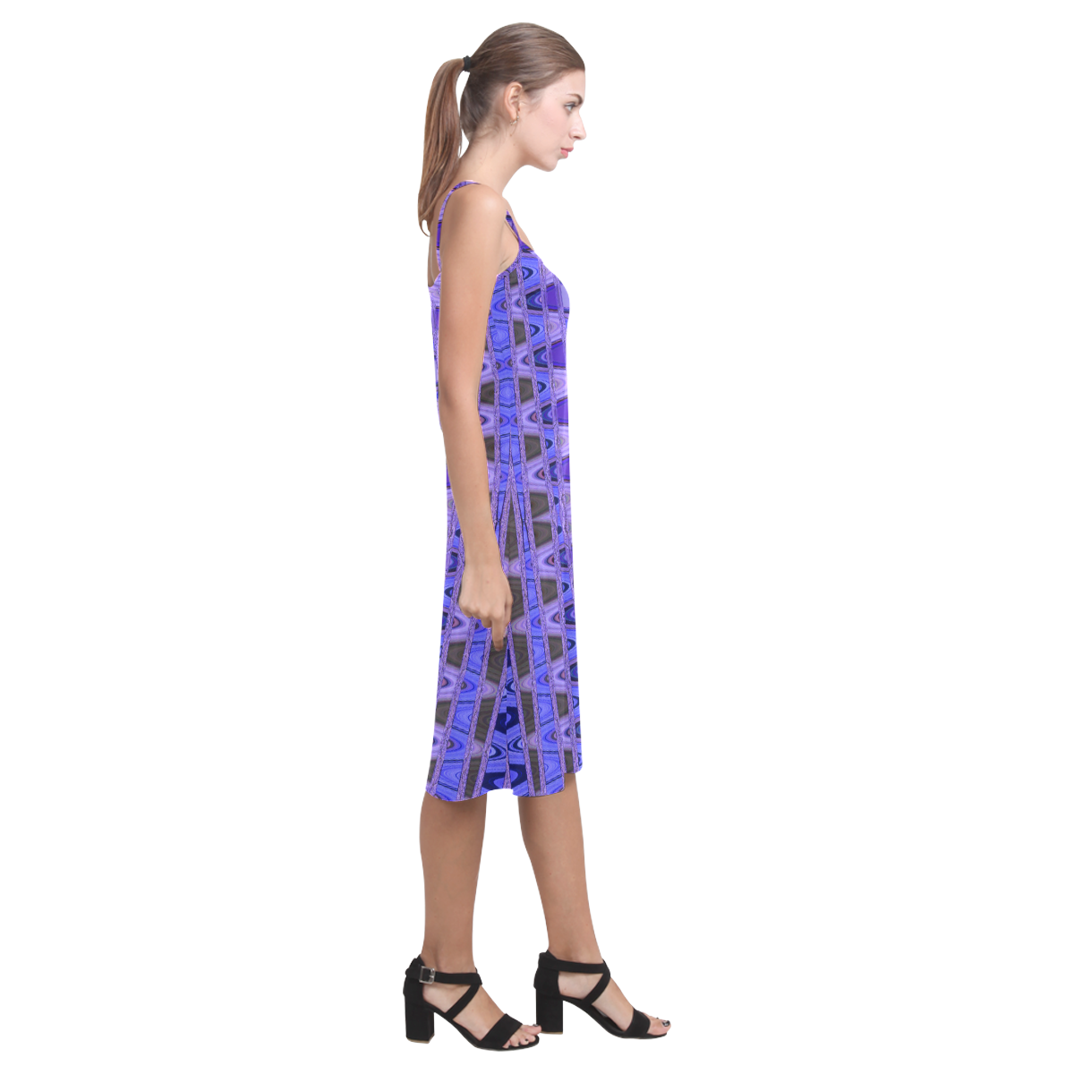 Blue Black Abstract Pattern Alcestis Slip Dress (Model D05)